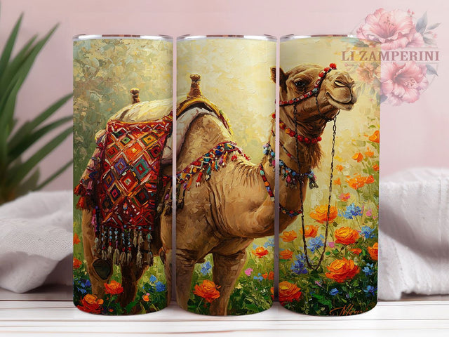 Floral Boho Camel 3D Tumbler Wrap, Floral Camel Tumbler, 3D Animal Design, Desert Theme Cup, Boho Camel Mug, Exotic Animal Tumbler, Sublimation Tumbler Wrap Sublimation Li Zamperini 