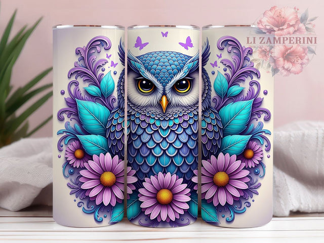 Floral Boho Colorful Owl Tumbler Wrap, 3D Flower Tumbler, Teal Purple Cup, 20oz Sublimation Design, Floral Owl Tumbler, Boho Owl Gift, Colorful Owl Wrap Sublimation Li Zamperini 
