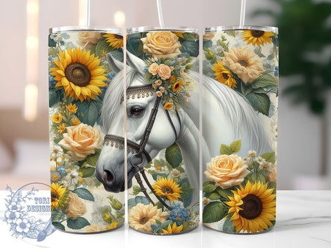 Floral Boho Horse 20oz Skinny Tumbler, Rustic Farm Ranch Animal Tumbler Png, Straight & Tapered Tumbler Wrap, Instant Digital Download Sublimation ToriDesigns 