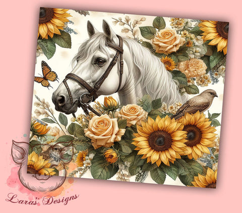 Floral Boho Horse 20oz Tumbler Png, Straight & Tapered Tumbler Png, Rustic Farm Ranch Animal Tumbler Png, Digital Download PNG Sublimation Lara' s Designs 