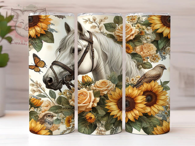 Floral Boho Horse 20oz Tumbler Png, Straight & Tapered Tumbler Png, Rustic Farm Ranch Animal Tumbler Png, Digital Download PNG Sublimation Lara' s Designs 
