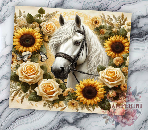 Floral Boho Horse 20oz Tumbler Wrap PNG, Rustic Farm Ranch Animal Tumbler PNG Sublimation, Straight & Tapered Tumbler Wrap, Instant Digital Download Sublimation Li Zamperini 