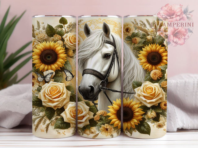 Floral Boho Horse 20oz Tumbler Wrap PNG, Rustic Farm Ranch Animal Tumbler PNG Sublimation, Straight & Tapered Tumbler Wrap, Instant Digital Download Sublimation Li Zamperini 
