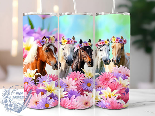 Floral Boho Horse Tumbler, Flower Horse Wrap, Elegant Horse Mug Design, Sublimation Wrap, Nature Lover Drinkware, Artistic Floral Gift, Boho Horse Cup Sublimation ToriDesigns 