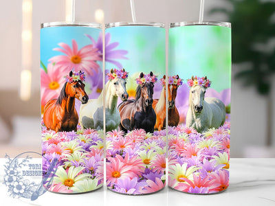 Floral Boho Horse Tumbler, Flower Horse Wrap, Elegant Horse Mug Design, Sublimation Wrap, Nature Lover Drinkware, Artistic Floral Gift, Boho Horse Cup Sublimation ToriDesigns 