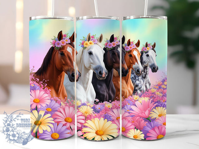 Floral Boho Horse Tumbler, Flower Horse Wrap, Elegant Horse Mug Design, Sublimation Wrap, Nature Lover Drinkware, Artistic Floral Gift, Boho Horse Cup Sublimation ToriDesigns 
