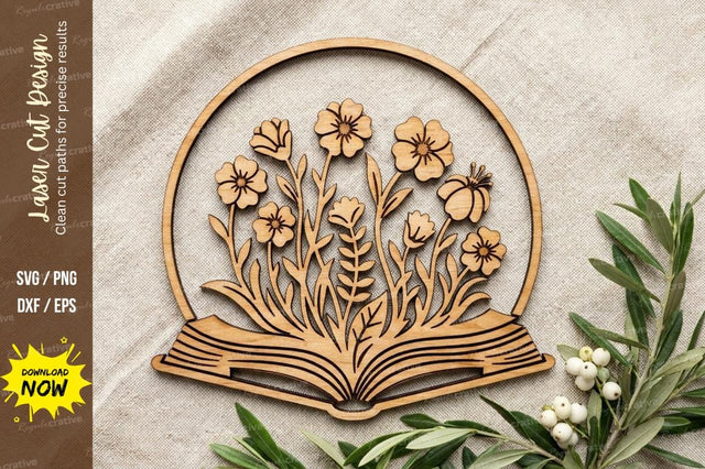 Floral Book Art Laser Cut book svg, floral book svg, reading svg SVG Regulrcrative 