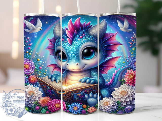 Floral Book Dragon Fantasy Tumbler, Fantasy Reader Tumbler, Floral Dragon Wrap, 20oz Sublimation Design, Dragon Lover Tumbler, Bookish Tumbler Wrap, Mythical Creature Tumbler Sublimation ToriDesigns 