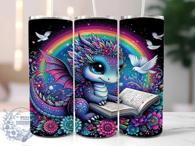 Floral Book Dragon Fantasy Tumbler, Fantasy Reader Tumbler, Floral Dragon Wrap, 20oz Sublimation Design, Dragon Lover Tumbler, Bookish Tumbler Wrap, Mythical Creature Tumbler Sublimation ToriDesigns 