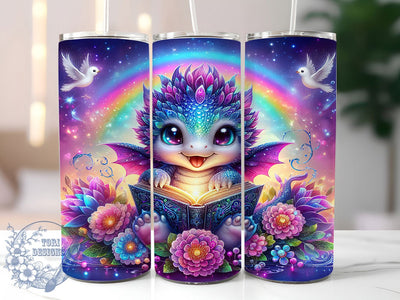 Floral Book Dragon Fantasy Tumbler, Fantasy Reader Tumbler, Floral Dragon Wrap, 20oz Sublimation Design, Dragon Lover Tumbler, Bookish Tumbler Wrap, Mythical Creature Tumbler Sublimation ToriDesigns 
