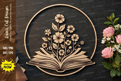 Floral Book Frame Laser Cut, book svg, floral book svg, reading svg, flower svg SVG Regulrcrative 