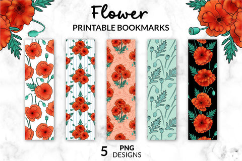 Floral Bookmarks, Flower Bookmarks, Poppy Flower, Printable Bookmark, Bookmark Design, Pdf Bookmark, Bookmark Bundle, Bookmark Set, Diy Bookmarks, Bookmark Sublimation Digital bookmarks, PNG file SVG KatineDesign 