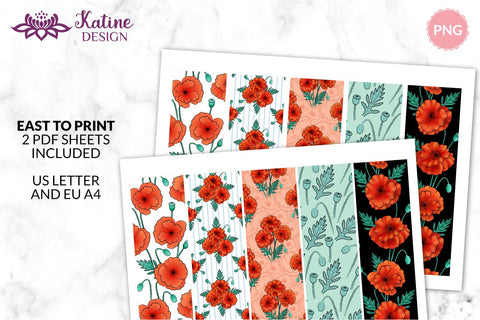 Floral Bookmarks, Flower Bookmarks, Poppy Flower, Printable Bookmark, Bookmark Design, Pdf Bookmark, Bookmark Bundle, Bookmark Set, Diy Bookmarks, Bookmark Sublimation Digital bookmarks, PNG file SVG KatineDesign 