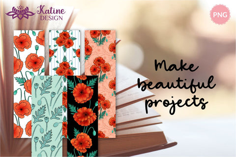 Floral Bookmarks, Flower Bookmarks, Poppy Flower, Printable Bookmark, Bookmark Design, Pdf Bookmark, Bookmark Bundle, Bookmark Set, Diy Bookmarks, Bookmark Sublimation Digital bookmarks, PNG file SVG KatineDesign 