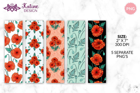 Floral Bookmarks, Flower Bookmarks, Poppy Flower, Printable Bookmark, Bookmark Design, Pdf Bookmark, Bookmark Bundle, Bookmark Set, Diy Bookmarks, Bookmark Sublimation Digital bookmarks, PNG file SVG KatineDesign 