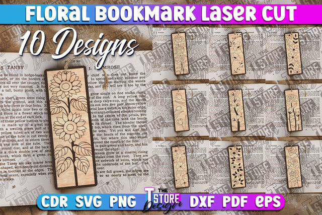 Floral Bookmarks Laser Cut | Bookmark SVG | Book Lover SVG The T Store Design 