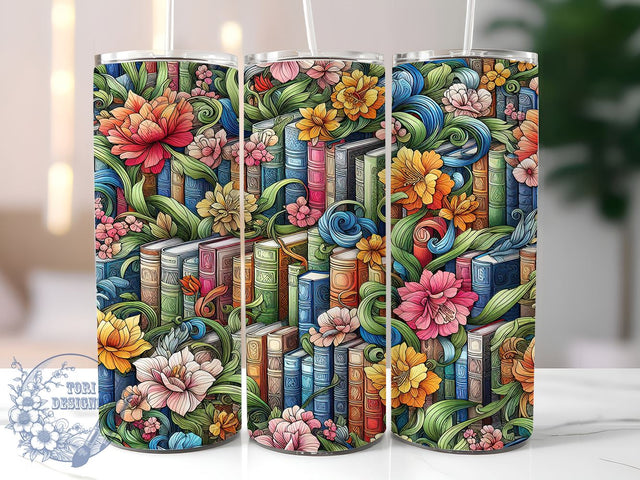 Floral Books 20oz Skinny Tumbler, Book Lovers Tumbler Png, Straight & Tapered Tumbler Wrap, Instant Digital Download Sublimation ToriDesigns 