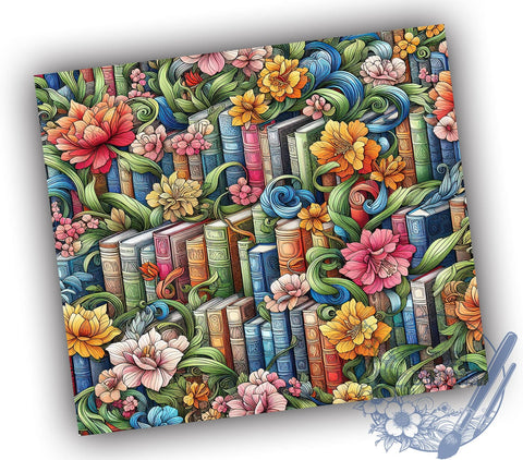 Floral Books 20oz Skinny Tumbler, Book Lovers Tumbler Png, Straight & Tapered Tumbler Wrap, Instant Digital Download Sublimation ToriDesigns 