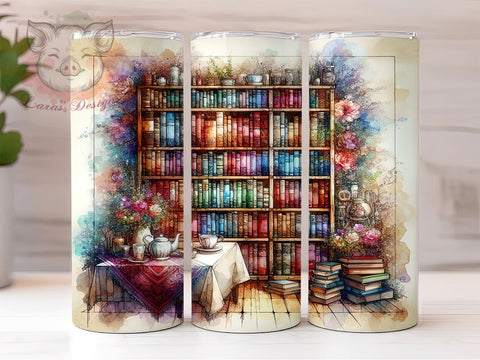 Floral Books 20oz Tumbler Png, Straight & Tapered Tumbler Png, Old Books Library Tumbler Png, Digital Download PNG Sublimation Lara' s Designs 