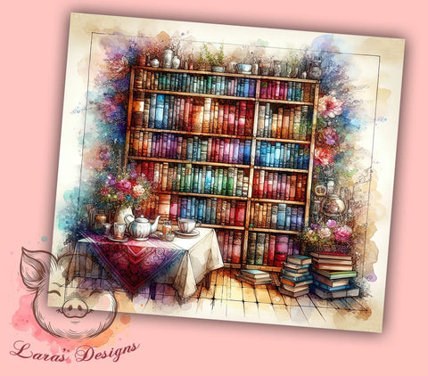 Floral Books 20oz Tumbler Png, Straight & Tapered Tumbler Png, Old Books Library Tumbler Png, Digital Download PNG Sublimation Lara' s Designs 