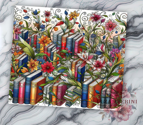 Floral Books 20oz Tumbler Wrap PNG, Librarian Tumbler Png, Straight & Tapered Tumbler Wrap, Instant Digital Download Sublimation Li Zamperini 