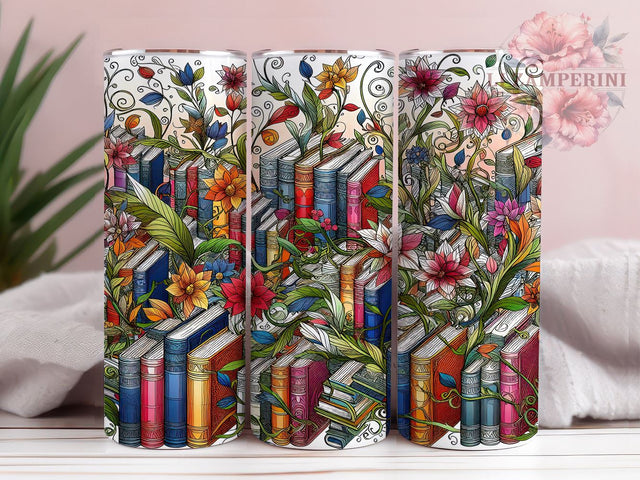 Floral Books 20oz Tumbler Wrap PNG, Librarian Tumbler Png, Straight & Tapered Tumbler Wrap, Instant Digital Download Sublimation Li Zamperini 