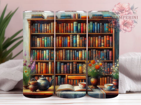 Floral Books 20oz Tumbler Wrap PNG, Old Books Library Tumbler Png, Straight & Tapered Tumbler Wrap, Instant Digital Download Sublimation Li Zamperini 