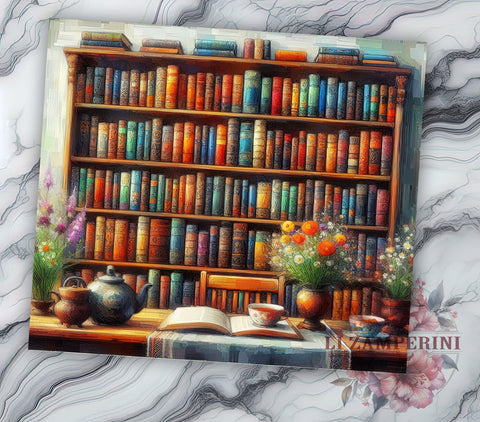Floral Books 20oz Tumbler Wrap PNG, Old Books Library Tumbler Png, Straight & Tapered Tumbler Wrap, Instant Digital Download Sublimation Li Zamperini 