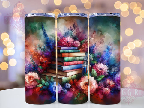 Floral Books 20oz Tumbler Wrap Sublimation Design, Straight Tapered Tumbler Wrap, Book Lover Tumbler Png, Instant Digital Download Sublimation SvggirlplusArt 