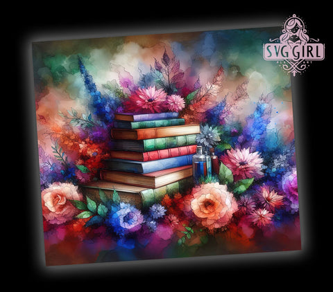 Floral Books 20oz Tumbler Wrap Sublimation Design, Straight Tapered Tumbler Wrap, Book Lover Tumbler Png, Instant Digital Download Sublimation SvggirlplusArt 