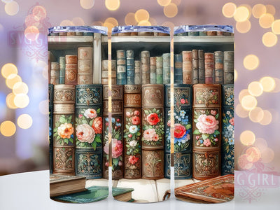 Floral Books 20oz Tumbler Wrap Sublimation Design, Straight Tapered Tumbler Wrap, Book Lovers Tumbler Png, Instant Digital Download Sublimation SvggirlplusArt 