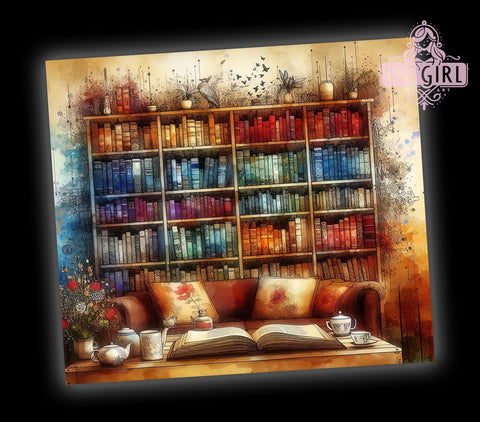 Floral Books 20oz Tumbler Wrap Sublimation Design, Straight Tapered Tumbler Wrap, Flowers & Old Books Tumbler Png, Instant Digital Download Sublimation SvggirlplusArt 