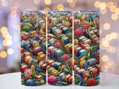 Floral Books 20oz Tumbler Wrap Sublimation Design, Straight Tapered Tumbler Wrap, Librarian Tumbler Png, Instant Digital Download Sublimation SvggirlplusArt 