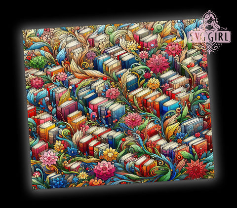 Floral Books 20oz Tumbler Wrap Sublimation Design, Straight Tapered Tumbler Wrap, Librarian Tumbler Png, Instant Digital Download Sublimation SvggirlplusArt 