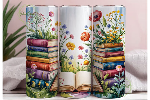 Floral Bookshelf 20oz Tumbler Wrap Sublimation PixelChick 