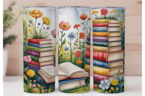 Floral Bookshelf 20oz Tumbler Wrap Sublimation PixelChick 