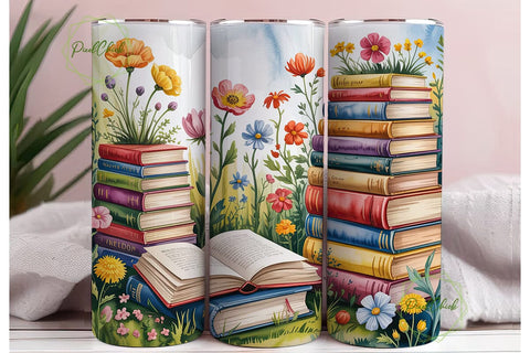 Floral Bookshelf 20oz Tumbler Wrap Sublimation PixelChick 