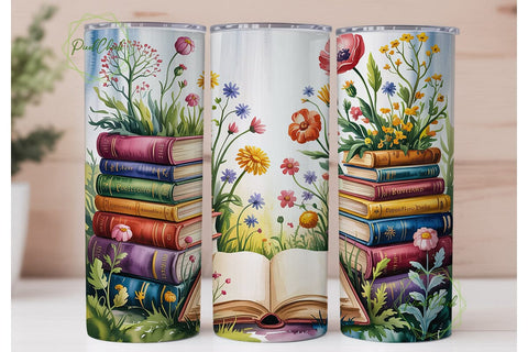 Floral Bookshelf 20oz Tumbler Wrap Sublimation PixelChick 