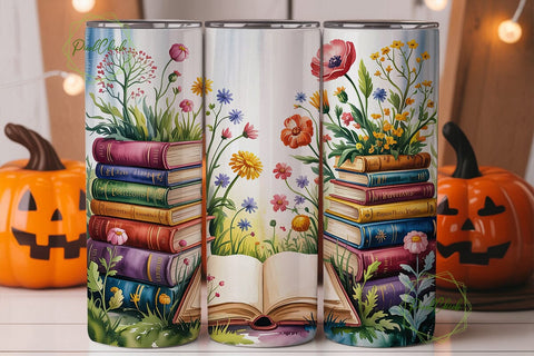 Floral Bookshelf 20oz Tumbler Wrap Sublimation PixelChick 