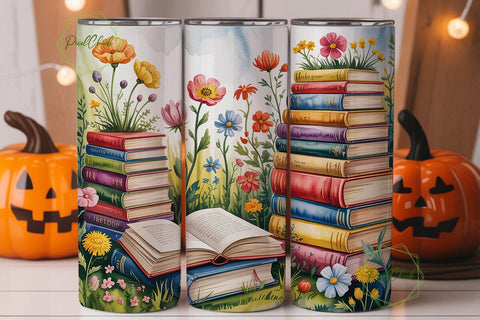 Floral Bookshelf 20oz Tumbler Wrap Sublimation PixelChick 