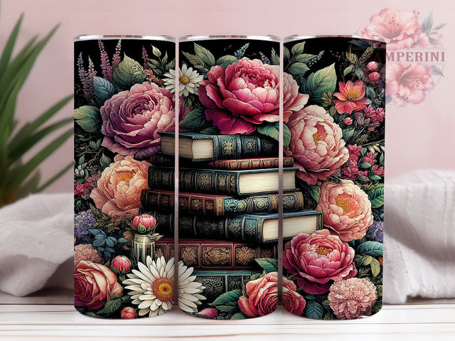 Floral Bookworm Literary Tumbler, Floral Book Design, 20oz Reading Wrap, Books and Flowers Tumbler, Literary Tumbler, Reading Lover Sublimation, Floral Bookworm Wrap Sublimation Li Zamperini 