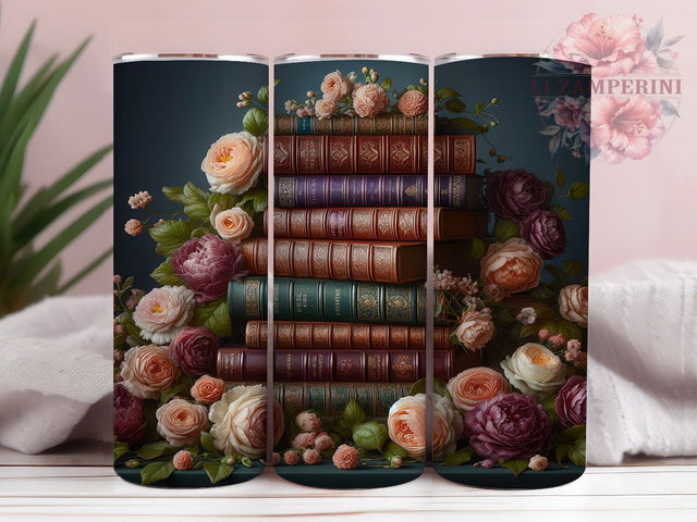 Floral Bookworm Literary Tumbler, Floral Book Design, 20oz Reading Wrap, Books and Flowers Tumbler, Literary Tumbler, Reading Lover Sublimation, Floral Bookworm Wrap Sublimation Li Zamperini 
