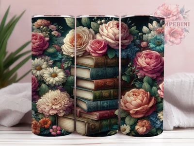 Floral Bookworm Literary Tumbler, Floral Book Design, 20oz Reading Wrap, Books and Flowers Tumbler, Literary Tumbler, Reading Lover Sublimation, Floral Bookworm Wrap Sublimation Li Zamperini 