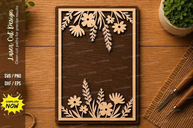 Floral Border Frame SVG | Botanical Laser Cut File | Glowforge CNC DXF PNG EPS SVG Regulrcrative 