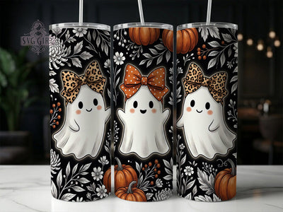Floral Bow Ghosts 20oz Tumbler, Floral Bow Ghosts, 20oz Tumbler Wrap, Sublimation Design, Cute Halloween Art, Digital Download, Tumbler PNG, Floral Ghost Bow Wrap Sublimation SvggirlplusArt 