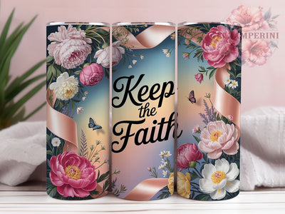 Floral Bow Keep The Faith 20oz Tumbler, Christian Quote, Coquette Bow, Floral Theme, 20oz Wrap, Sublimation Design, PNG File Sublimation Li Zamperini 