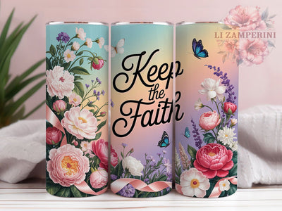 Floral Bow Keep The Faith 20oz Tumbler, Christian Quote, Coquette Bow, Floral Theme, 20oz Wrap, Sublimation Design, PNG File Sublimation Li Zamperini 