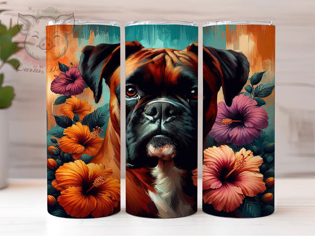 Floral Boxer Dog Lover Tumbler Wrap, Floral Pet Pattern, Dog Breed Gift, Boxer Mom Tumbler, Dog Lover Cup, Flower Dog Art, Boxer Owner Present Sublimation Lara' s Designs 