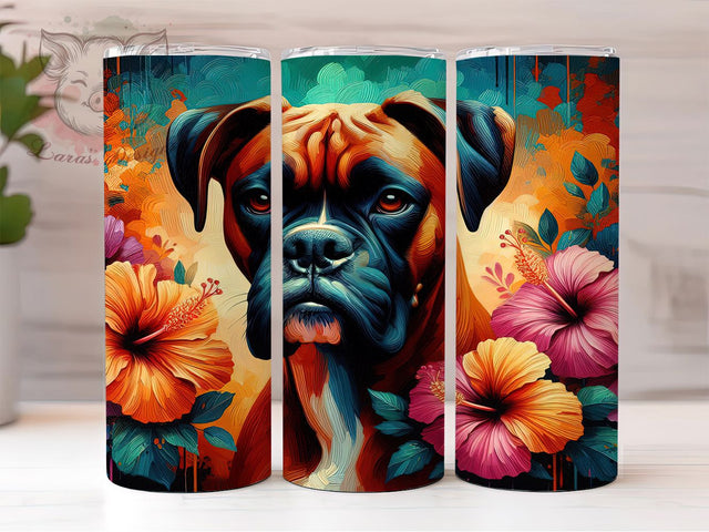 Floral Boxer Dog Lover Tumbler Wrap, Floral Pet Pattern, Dog Breed Gift, Boxer Mom Tumbler, Dog Lover Cup, Flower Dog Art, Boxer Owner Present Sublimation Lara' s Designs 