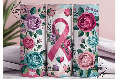 Floral Breast Cancer Awareness Tumbler Sublimation sassyprint 
